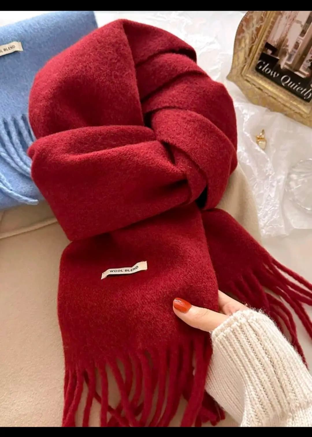 وشاح شتوي للنساء بتصميم كوري بلون أحادي، وشاح رقبة مصنوع من صوف دافئ عالي الجودة - صورة 1